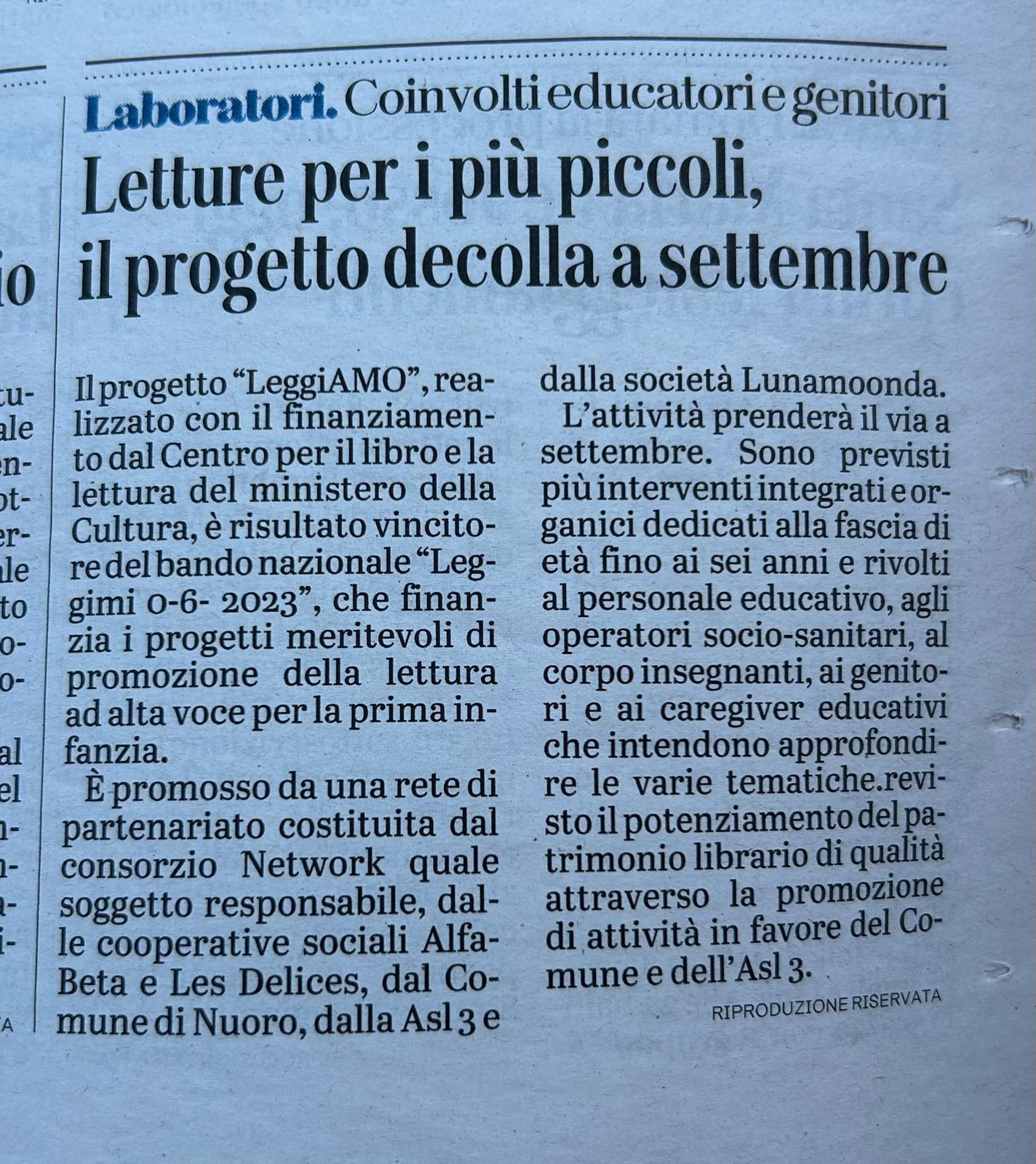 Nuoro. Riprendono a settembre le iniziative del Progetto “LeggiaAmo”